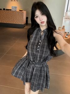 GUZILIAN | Slimming Retro Plaid Sleeveless Dress