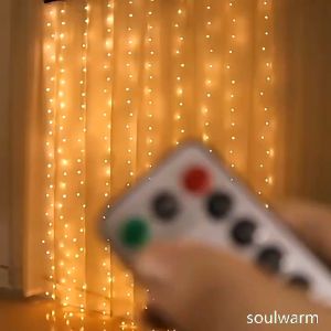 1M 2M 3M 8 Lighting Modes Window Curtain String Lights Copper Wire Fairy Lights Room Curtain Hanging Lights Remote Control USB Powered Waterproof Twinkle Star