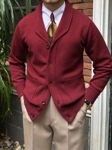 Mr. Lu San Retro Autumn and Winter Warm Designer Niche Knitted Outerwear Kaji Japan fashion Slim fit Casual Cardigan Men