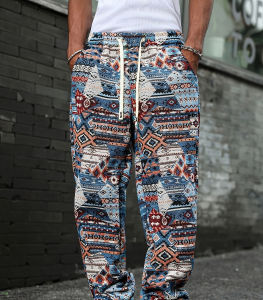 Bandai | 2026 Hot Selling New Retro Ancient Totem Texture Pattern 3D Printing Fashionable Beach Breathable Street Y2K Pants Large Size