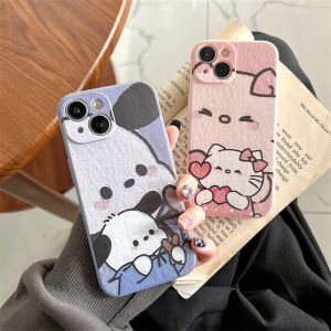 Cartoon Kitty Cat Pachat Dog Oil Painting Phone Case for  15Promax 14Plus/13Mini Couple 12/11 Anti-Fall Protective Cover 16 Couple Women 8/7 Cute X