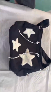 VIVIBAGS#4061 FASHIONS BAG WOMENS SLINGBAG STAR PATTERN CANVAS MATERIAL LARGE CAPACITY