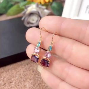 Huitan Blue/Pink/Purple CZ Dangle Earrings for Women New 2023 Colorful Earrings Wedding Party Temperament Ladys Ear Jewelry