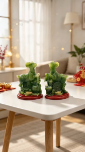 Goat Figurine Pair Jade Like Resin Statue Wealth Lucky Tabletop Home Office Desk Decor Ornament Gift