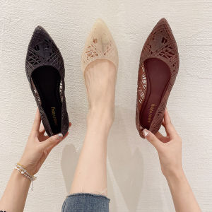 Womens Summer Sandals Hollow out Toe Soft Bottom Pointed Toe Flat Work Shoes PVC Material Casual Fashion Low Heel Sandals