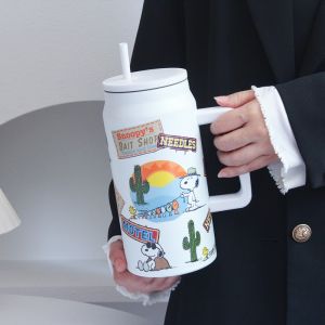 แก้วน้ำอุ่นแบบมีฝาปิดขนาดใหญ่พร้อมสูบสำหรับผู้หญิง แก้วน้ำเย็นได้สูงสำหรับใช้ในออฟฟิศ แก้วน้ำสำหรับเดินทางแบบมีฝาปิด