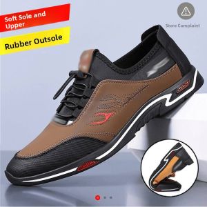Baftang Selected Mens Shoes Casual Pilot Style Leather Shoes Fashionable Single Shoes Lightweight Rubber Sole round Toe