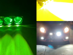 KEVANLY Lampu Sorot Mini Laser Sepeda Motor Tiga Mata Setan Merah Super Terang Semua Aluminium Putih dan Kuning Lampu Sorot Tambahan Mobil