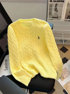 Milky Yellow Embroider Vintage Twisted Pattern Pullover Sweater Female Fall and Winter Soft Glutinous Idle Style round Neck Base Long Sleeves Knitwear