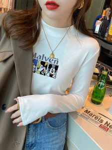Ladies Thickened Cashmere Half High Collar Long Sleeve T-Shirt Slimming Base Layer Shirt Korean Style Commute Fashion