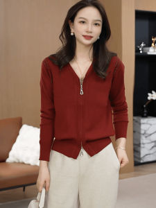 เสื้อคาร์ดิแกนถักคอวีสีพื้นสำหรับฤดูใบไม้ร่วงและฤดูหนาว เสื้อแจ็คเก็ตแบบมีซิปแบบลำลองสำหรับผู้ชายและผู้หญิง เสื้อคลุมกันหนาวแบบสั้น