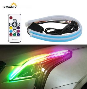 2 Chiếc RGB LED LED Tín Hiệu Dây 30/45/60Cm Đèn Chạy Ban Ngày Tuần Tự Chảy DRL Đèn Lái LED Cho Xe
