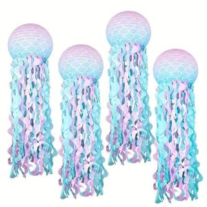 4pcs Mermaid Jellyfish Paper Lanterns For Mermaid Theme Party Under The Sea Ocean Birthday Wedding Party Decorations