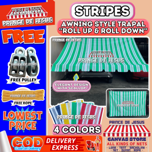 STRIPES TRAPAL SET - w/ PULLEY & ROPE - 4x6 5x6 6x6 6x8 6x9 6x10 6x12 - ROLL UP & DOWN AWNING WATERPROOF TARP LONA TOLDA