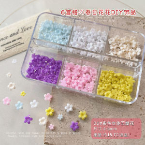 YYM 6 Grids Colorful Spring Flower Nail DIY Accessories 3D Resin Flower Nail Charms Set Colorful Cute Tulip Sunflower Nail Art