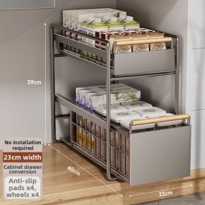 HANYUXUAN | Multifunction Pull-Out Dual-Level Storage Rack