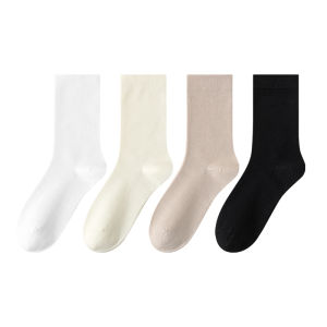 JIAZINI | White Pure Cotton Mid-Calf Socks Thin Summer Style For Women Match With Little Leather Shoes Spring Autumn No-Cuff Long Socks