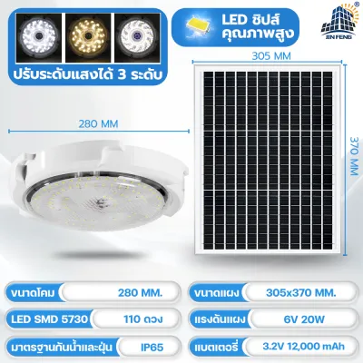 JD ไฟโซล่าเซลล์ โคมไฟเพดาน3สี โคมไฟผนัง โซล่าเซลล์ ไฟโซล่าเซล ไฟเพดานบ้าน led Solar Ceiling Light โคมไฟติดเพดาน ไฟติดห้องนอน โคมไฟโซล่าร์เซลล์
