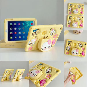 For Apple iPad Pro Air 11 M2 M4 10th 9th 8th 7th 6th 5th Air Pro 3rd 4th 10.9" 10.2" 9.7" 10.5" 11.0" Mini 7.9" 8.3" Kids Tablet Cute Bee Kitty Cat Silicone Contraction Bracket Case Cover