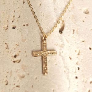 DaVee | 14K Gold plated cross pendant necklace embossed style geometric necklace
