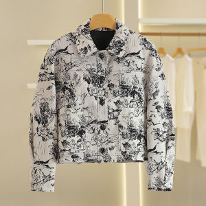Retro Floral Embroidery Short Jacket Casual Versatile Womens Fashion Autumn Outerwear Lightweight Polyester Blend Long Sleeve
