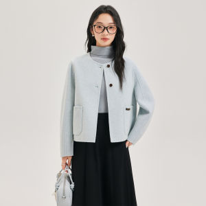 MOVK | Áo Khoác Tweed Cổ Tròn Màu Xám Thu Đơn Giản và Đa Dụng Phong Cách Nhỏ Gọn