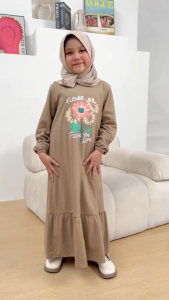 Hooneybee Husna Coklat - Gamis Anak Perempuan - Size 2-10 Tahun Baju Muslim Cewek