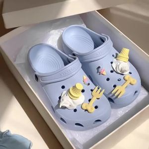 XIXITIAO Beach ins Croc Shoes Style Fun Ice Cream High-end Feel Croc Shoes for Women Summer Outdoor Wear Soft Sole Beach Sandals
