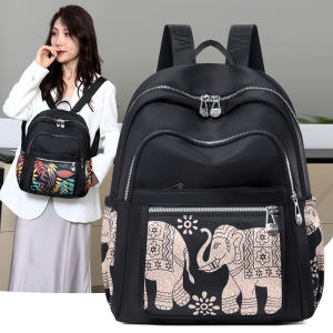 กระเป๋าเป้สะพายหลังผ้าไนลอนพิมพ์ลายแฟชั่นสำหรับผู้หญิง น้ำหนักเบา ทนทาน กระเป๋าเดินทางสำหรับคุณแม่ กระเป๋าเป้สะพายหลังแบบมีซิป