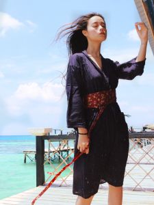 Japanese Style Kimono Sleepwear Womens Long Sleeve Open Cardigan Dress Spring Autumn Couples Loose Waist H-Shape Cotton Dress