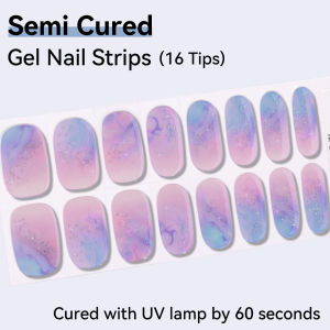 16Tips Gel Nail Stcikers For UV Lamp Adhesive Waterproof Long Lasting Full Cover Semi-Cured Gel Nail Wraps Press On Nail