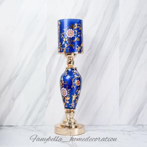Pajangan Vas Bunga Keramik biru dongker Bunga Emas Eropa Dekorasi Rumah