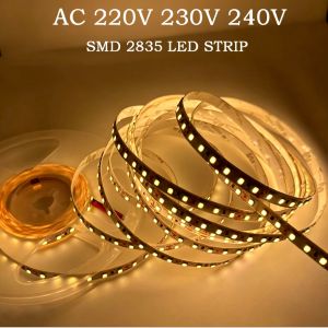 AC220V 230V 2835 LED Strip Light 120LEDs/m High Brightness Flexible Cuttable Soft LED Tape Light Yellow Pink Home Decor Lamp Bar