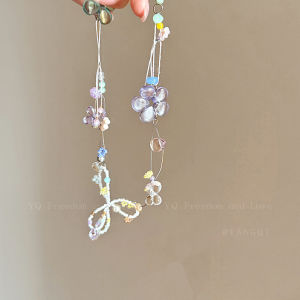 สร้อยคอคริสตัลดอกไม้ผูกโบว์ผีเสื้อหลากสีสำหรับผู้หญิง เครื่องประดับแฟชั่นฤดูร้อน โซ่กระดูกไหปลาร้า โซ่คอ สร้อยคอแบบลำลอง