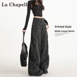 La Chapelle | Black Print Wide Leg Jeans Casual Workwear Pants