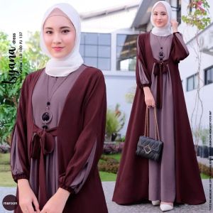 Dress Wanita Korean Style Dewasa Cantik Kekinian Gamis Crinkle Murah ISYANA DRESS BC CRINKLE LD 110