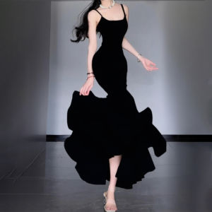 SUHUIQIAN | Black Strapless Bodycon Mermaid Dress