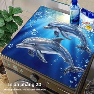 VIKAMA Màu Xanh Và Trắng Sứ Họa Tiết Máy Giặt Tấm Lót Chống Bụi Phong Cách Retro Ba Tư Phong Cách Dân Tộc Thấm Hút Chống Trơn Trượt Trang Trí Nhà Cửa 100% Polyester