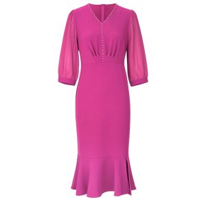 MY TENO | Elegant V-neck Beaded Fish Tail Skirt Dress Fashionable Business Commute Summer New Arrival Womens Slim Fit Gown My Tenno