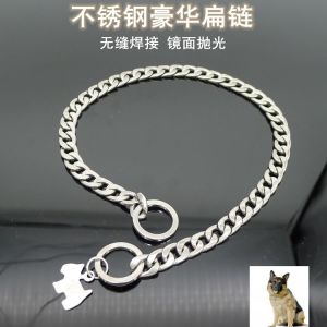 Pet Dog Stainless Steel 304 Flat Chain Necklace Golden Retriever Dobermann Shepherd Large Medium Dogs Snake Chain Leash