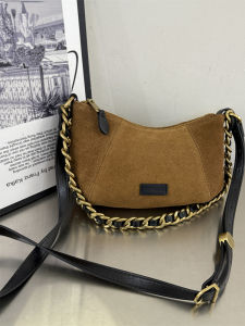 Fashionable Versatile Womens Suede Horn Bag Soft Leather Single Shoulder Bag Underarm Crossbody Bag Luxury Vintage Chain Bag