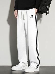 Mens Fleece Lined Straight Leg Thickened Sports Pants Loose Casual Long Trousers Couple Cotton Sweatpants Autumn Trendy