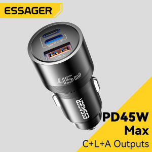 Essager PD 45W Car Charger Type-C+L+A Ports Smart Reverse Charging 27W Fast Charging Safe Protection Car Charger for iPhone