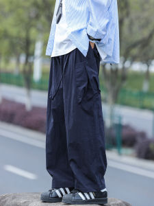 กางเกงขายาวทรงหลวมสไตล์ญี่ปุ่นสำหรับผู้ชาย กางเกงขายาวทรงตรงสีพื้น กางเกงขายาวทรงหลวมสำหรับใส่ทำงานในช่วงฤดูร้อน