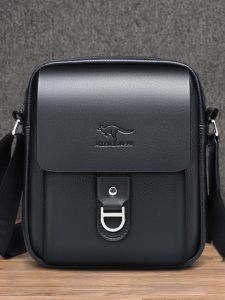 Casual Mens Crossbody Shoulder Bag Mini Leather Bag Vertical Style Two-Layer Leather Bag Leisure Business Youth Fashion Bag