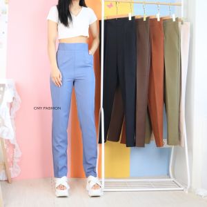 9952# 6 ชุด เป้าหมายที่สดใส เอวสูง ทรงกระบอกเล็ก ผ้าBunny A80 รุ่นซิปหลัง หน้าเรียบ S-XL