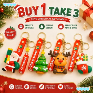 Buy 1 Take 3 Christmas Keychain Set Cute Santa Tree Reindeer Sock Key Holder Bag Accessory Holiday Giveaway Gift