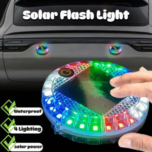 Car Round LLED Warning Lights Ultra-thin And Bright Colorful Waterproof Solar Flash Lights Universal Car Motorcycle Tail Lights Decorative Lights