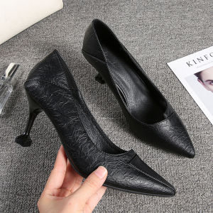Soft Leather High Heels Womens Spring Autumn New Style Versatile Thin Heel Professional Work Shoes Black Leather Shoes