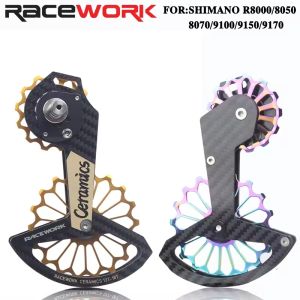 RaceworkRK Bicycle Pulley Carbon Fiber Ceramic Guide Wheel Rear Derailleur Set For SHIMANO R7000 R8000/8050/9100